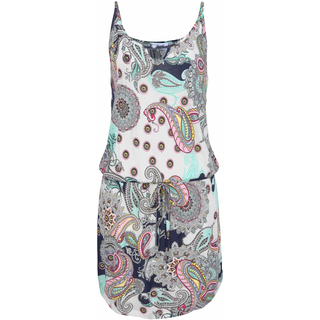 Strandkleid BEACHTIME "mit Paisleymuster in lockerer Passform, Jerseykleid aus Viskose", Damen, Gr. 34, N-Gr, bunt (bedruckt), Jersey, Obermaterial: 100% Viskose, bedruckt, figurumspielend ca. Mitte Oberschenkel, Rundhals, Kleider Strandkleid, Leichtes Minikleid, bedrucktes Sommerkleid, Spaghettikleid, Minikleid, Topseller