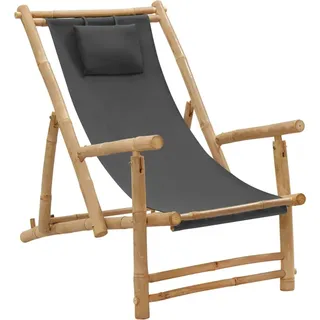 Design New Liegestuhl Bambus und Canvas Dunkelgrau - Gartenstühle Möbel2025 CHY5773376 1parcel - Grau
