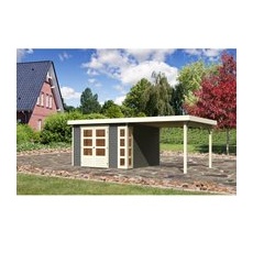 Karibu Holz-Gartenhaus Sölve Terragrau Flachdach Lackiert 298 cm x 302 cm