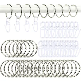 30er-Pack Gardinenringe – 38 mm Gardinenringe mit Haken, Geeignet für Vorhänge und Duschen, Gardinenhaken für Ringe, Vorhangringe für Alle Arten Von Vorhängen (38 mm)