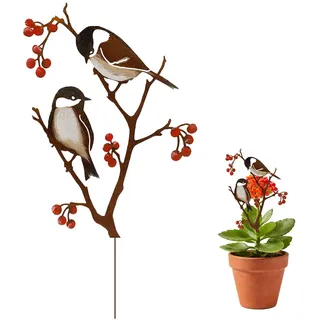 Vxcvzv 1 Stück Vogel Gartenstecker, 30cm Vögel Deko Garten Deko, Bemalte Metall Vögel für Draußen Zweigen Gartenfiguren (30 * 20cm, Style 3)