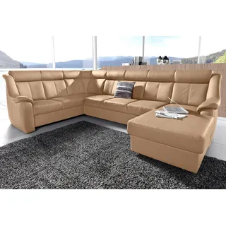 Wohnlandschaft SIT & MORE "Basel U-Form", braun (cafe), B:315cm H:98cm T:210cm, Luxus-Microfaser Altara Nubuck (100% Polyester);Kunstleder SOFTLUX;NaturLEDER (echtes Rindsleder), Sofas, Wohnlandschaft, wahlweise mit Relaxfunktion