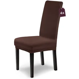 Scheffler Home Stuhlhussen Leni Vellina Braun 4er Set Baumwolle-Touch – Elastische und waschbare Stuhlbezüge Hussen für Freischwinger und Esszimmerstühle – Öko-Tex Zertifiziert
