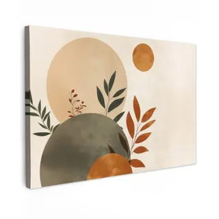MuchoWow Leinwandbild Formen - Rund - Blätter - Beige Wanddeko 90x60 cm , Textil , Rechteckig , 90x60 cm , FSC 100% , gerahmt , Bilder & Rahmen, Bilder, Leinwandbilder