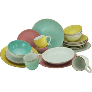 CreaTable, 20436, Serie Vintage Nature SORBET, 16-teiliges Geschirrset, Kombiservice aus Porzellan, spülmaschinen- und mikrowellengeeignet, Made in Europe