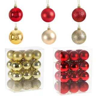 Weihnachtskugeln Plastik, Xreuctop Weihnachtsbaum Kugeln Set mit Weihnachtsbaumkugeln Gold und Christbaumkugeln Rot, Bruchsicher weihnachtsbaumschmuck für Drinnen Draußen, Festival Party