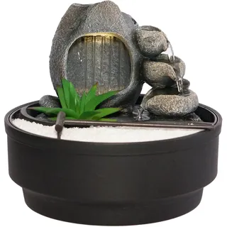 Dehner Zimmerbrunnen Korali, Indoor-Brunnen, mit LED-Beleuchtung, ca 21 cm Höhe, ca. 21 cm Durchmesser, Polyresin, grau