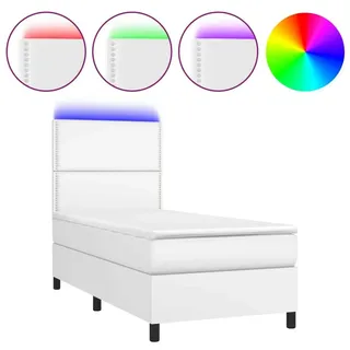 vidaXL Boxspringbett mit Matratze & LED Weiß 90x200 cm Kunstleder - Weiß
