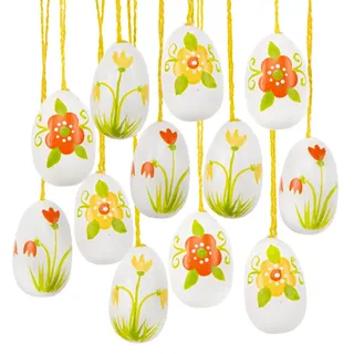 Logbuch-Verlag kleine Ostereier zum Aufhängen, 12er Set: Osteranhänger aus Holz im Vintage Look, Osterdeko mit Schnur, Anhänger für Osterstrauch & Fenster, Bunte Farben mit Blumendekor, Robust, 3 cm