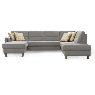 CAVADORE Wohnlandschaft Palera / Federkern-Sofa in U-Form im Landhausstil / 314 x 89 x 212 / Mikrofaser-Bezug, Hellgrau