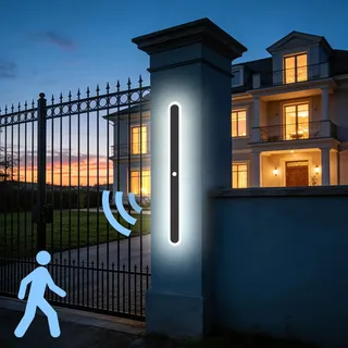 ANKBOY Wandleuchte Aussen mit Bewegungsmelder, IP65 Lange Wandleuchte Aussen Schwarz, LED Modern Aussenlampe Außenwandleuchte Naturweiß 4000K Porch Wasserdicht, 80cm/25W