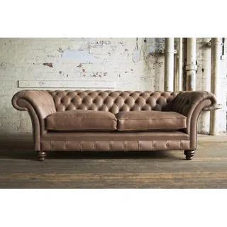 XXL Sofa 3 Sitzer Couch Chesterfield Polster Sitz Garnitur Leder Textil Beige - Beige