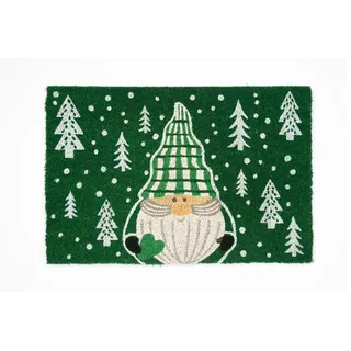 Excelsa Green Winter Fußmatte für den Eingangsbereich, Weihnachtswichtel auf grünem Hintergrund mit Tannen, 60 x 40 cm, Kokosfaser, rutschfest