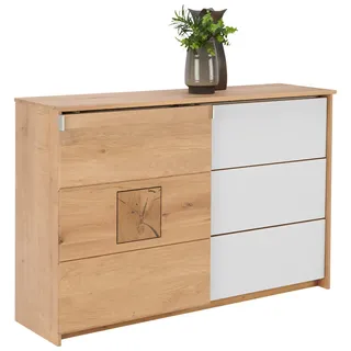 Linea Natura Sideboard , Weiß, Eichefarben , Metall , Eiche , massiv , 2 Fächer , 3 Schublade(n) Schubladen , 137x90x40 cm , Typenauswahl, Beimöbel erhältlich , Holzmöbel, Kommoden Holz, Sideboards Holz