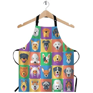 WONDERTIFY Schürze für Hunde, verschiedene Rassen, Familie, Haustier, Hund Sammlung, Bild Lätzchen Schürze mit verstellbarem Hals für Männer, Frauen, geeignet für zu Hause, Backen, Grillschürze