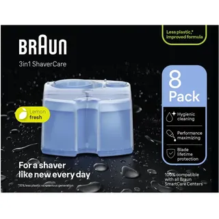 Braun 3-in-1 ShaverCare Reinigungskartuschen für Reinigungsstationen, reinigt Rasierer 10x besser als Wasser, ORIGINAL Kartusche, hygienische Reinigung, Entfernt Haare und Hautpartikel, 8er Pack