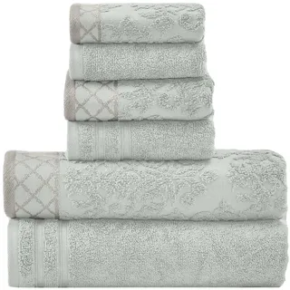 Amrapur Overseas 56JQJQBG-BLU-ST Damast-Jacquard-Handtücher mit verzierter Bordüre, 6-teiliges Set, Hellblau, Baumwolle