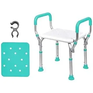 PEALOV Duschhocker HöHenverstellbar, Verstellbarer Duschstuhl mit Armlehne, maximale Belastung 150 kg Rutschfester Badestuhl für Behinderte und Senioren