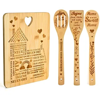 Einzugsgeschenke Wohnung -Bambus Schneidebrett Set Geschenk zum Einzug ins Haus, Einzugsgeschenke Haus, Einweihungsgeschenk Wohnung Haus, Geschenk zum Einzug ins Haus, Neues Zuhause-4Stück