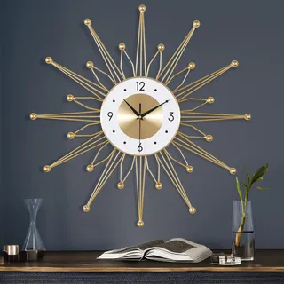 Lafocuse Gold Wanduhr Groß Metall, Kreative Design Lautlos Wanduhr Modern, Ohne Ticken Art Deko für Wohnzimmer Schlafzimmer Küche 56cm