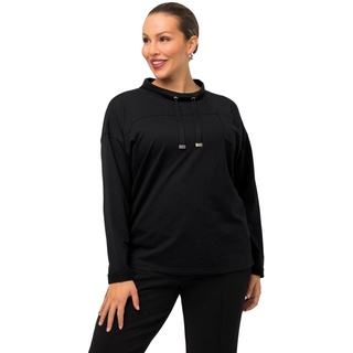 Ulla Popken Damen Kragen und Druck Sweatshirt, schwarz, 50-52