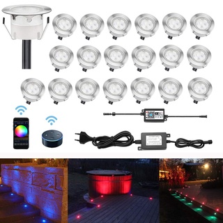 LED Bodeneinbaustrahler RGB 20er Set, Ø45mm WiFi Terrasse Einbauleuchten Kompatibel mit Amazon Alexa, Google Home, IP67 Wasserdicht App Steuerbar LED Außen Boden Licht für Küche Garten Treppen Balkon