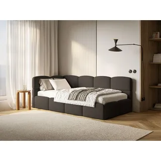 Selsey Jugendbett 90x200 cm Links Polsterbett mit Stauraum Gepolstertes Kopfteil Stabiler Rahmen aus Kiefer und Fichte Hochwertiger Bezug in Braun Für Kinderzimmer