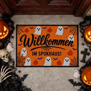 FestiKiva Halloween Fußmatte 60x40 cm, 3D Horror Türmatte Innen Außen (Gelbe-Willkommen)