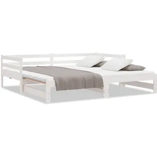 vidaXL Ausziehbares Tagesbett Weiss Massivholz Kiefer 90/200 Cm , Weiß , Textil , 90x200 cm , Schlafzimmer, Betten