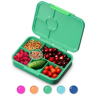schmatzfatz Bento-Box für Kinder - BPA-frei, Auslaufsicher, 4-6 Fächer, Modular, Spülmaschinenfest, Brotdose für Kindergarten, Vesperbox, Snackbox, Dunkelgrüner Dschungel, 20,8 x 4,5 x 15 cm