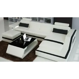 Designer Wohnlandschaft Big Modernes Ledersofa mit USB HAMBURG III Ecksofa Sofa - Weiß