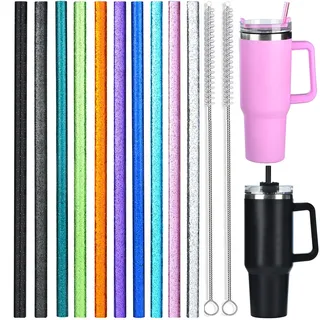 ALINK 10 Pack Farbe Ersatz Strohhalme für Stanley 40 oz 30 oz Tumbler, 12 in langen wiederverwendbaren Kunststoff Glitter Strohhalme für Stanley Cup Zubehör, halbe Gallone Krug,