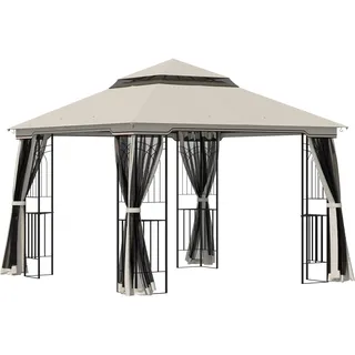 Outsunny Gartenpavillon Doppeldach 4 x Seitenwände 3 x 3 m Beige | Pavillon, Gartenzelt, Festzelt, Partyzelt, Metall, Polyester