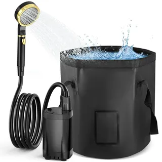 Yapasopu solardusche Tragbare Campingdusche 7800 mAh Wiederaufladbar Camping dusche mit pumpe Mobile dusche Filterbarer Duschkopf und 2m Schlauch für Garten Autowaschen, Strand, Camping,Haustiere