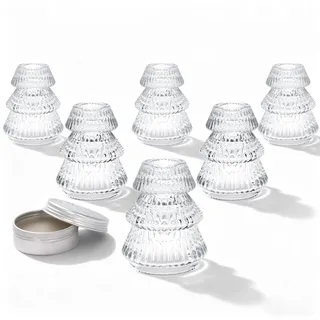 Weihnachten Kerzenhalter Glas, 6er Set Klar Kerzenständer Glas mit Klebewachs, Kristall Weihnachtsbaum Kerzenständer Stabkerzen für Teelichter, Klein Stabkerzenhalter für Party Weihnachten Tischdeko