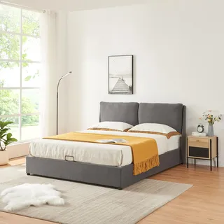[en.casa] Polsterbett 'Lunner' Doppelbett mit Bettkasten 140 x 200 cm Dunkelgrau - Dunkelgrau