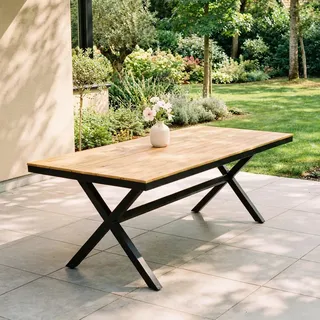 Idimex Gartentisch Isola , Schwarz, Naturfarben , Kunststoff, Metall , Mode , 180x76x100 cm , Gartenmöbel, Gartentische