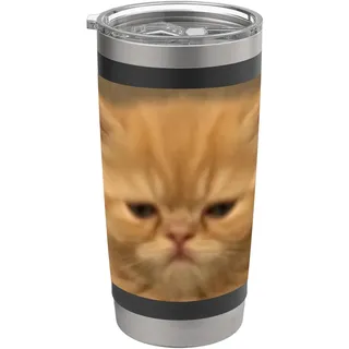 Lustiges verschlafenes persisches Kätzchen-Gesicht Meme verschwommenes Foto Doppelwandiger Edelstahl-Thermobecher