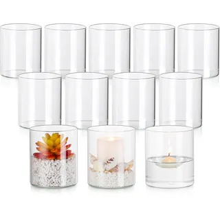Glasseam Windlicht Glas Glaszylinder für Kerzen: 12er Set Kerzengläser Windlicht Outdoor für Tischdeko Modern Kerzenglas Vase für Hochzeit Wohnzimmer Deko