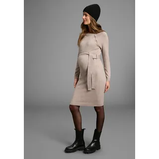 Umstandskleid NEUN MONATE "Strickkleid für Schwangerschaft und Stillzeit", Damen, Gr. 38, N-Gr, beige (beige meliert), Feinstrick, Obermaterial: 50% Viskose, 28% Polyester, 22% Polyamid, unifarben, Basic, figurumspielend kniefrei, Rundhals, Raglanärmel, Kleider Umstandskleid, Umstands-Strickkleid mit modischen Knöpfen