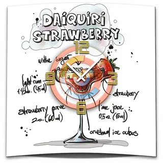 Wanduhr XXL 3D Optik Dixtime Cocktail Daiquiri 50x50 cm leises Uhrwerk GQ-030 - Weiß