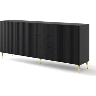FURNLUX Sideboard Ravenna B Schwarz Und Gold 200cm / Hauptfarbe: Schwarz / Abmessungen: 200 x 87 x 42 cm - Schwarz
