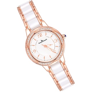 MicLee Damenuhr Analoge Rosegold Leuchtzeiger Armbanduhr Blumenmuster Digitales Zifferblatt aus Keramik Edle Quarzuhr