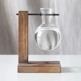 Vintage-Reagenzglashalter - Glasvase für Pflanzen - Holzständer - Hydrokulturglas - Indoor-Terrarium - Hochwertige Dekoration - Grün