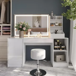 Vicco Schminktisch Sherry, 158.2 cm 4 Teile, Weiß/Weiß Hochglanz - Weiß