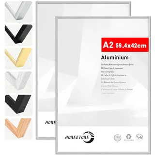 HIMEETIME® 2x Bilderrahmen DIN A2 42x59,4 cm Silber Metall Rahmen,Dokumentenrahmen 42x59,4 cm Groß Collage,Metallrahmen Alu-Bilderrahmen Aluminium,Picture Frame 42x60 Fotorahmen