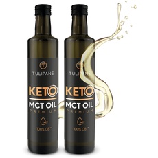Tulipans Premium MCT Öl aus 100% Kokosnuss | Extra reines C8 MCT Öl | Low Carb MCT Oil | Kickstarter für die Ketose | Ohne Palmöl & künstliche Zusatzstoffe | 2x500 ml Glasflasche