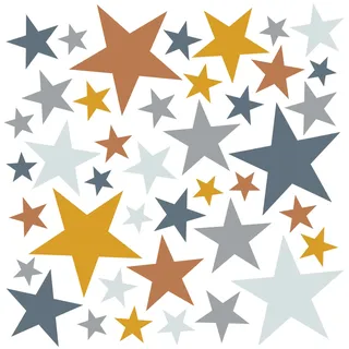 WandSticker4U®- 6 Bögen, 148 STERNE zum Kleben, pastell Gelb/Rotbraun/Blau/Grau I Wandtattoo Sterne Kinderzimmer Wandsticker selbstklebend I Möbelsticker Zimmer Deko Mädchen & Junge