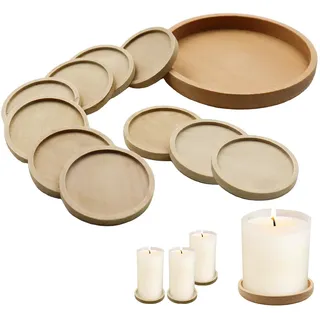 1 PCS 9,2cm Kerzenteller Holz mit 10x 4cm Kerzenuntersetzer für Teelichter | Rund Kerzenteller für Taufkerzen Kerzen Kerzenständer Taufkerze Kerzen Untersetzer für Hochzeitskerzen Wohnzimmer Dekoration