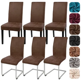 Alishomtll Sämischleder Stuhlhussen 6er Set Vintage PU Stretch Stuhlbezug Elastische Universal Esszimmer Stuhlbezüge Abnehmbar Waschbar Stühle Schutz für Küche Restaurant Hotel (Braun, 6 Stück)